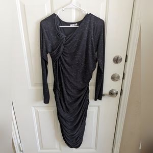Anthropologie Black Midi Dressed with Ruched Sides